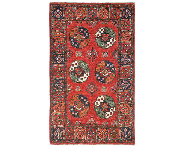 4x6 Rusty Red Ersari Afghan Hand Knotted Veg Dye Wool Area Rug